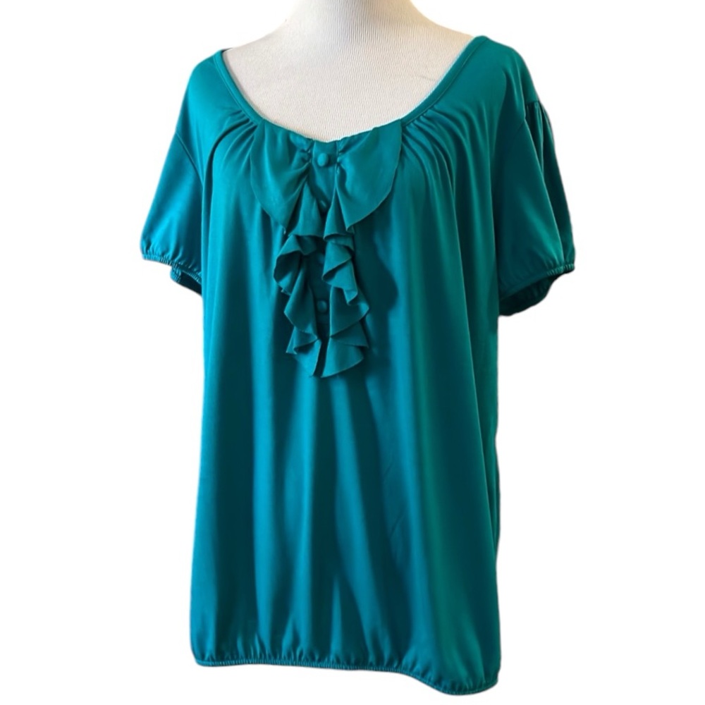 WORTHINGTON RUFFLE FRONT FLOWY TOP BLUE GREEN SIZE EXTRA LARGE